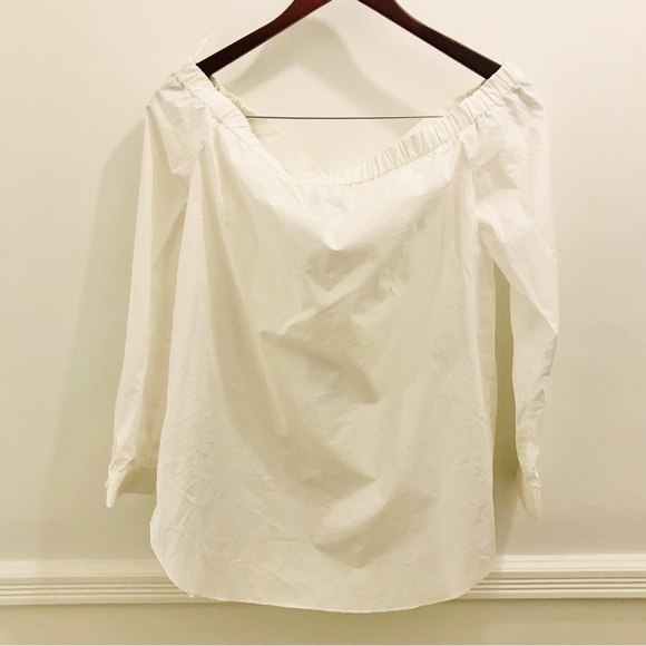 NWT Derek Lam Off Shoulder Button Down Top 8 white blouse shirt cotton - Picture 2 of 11
